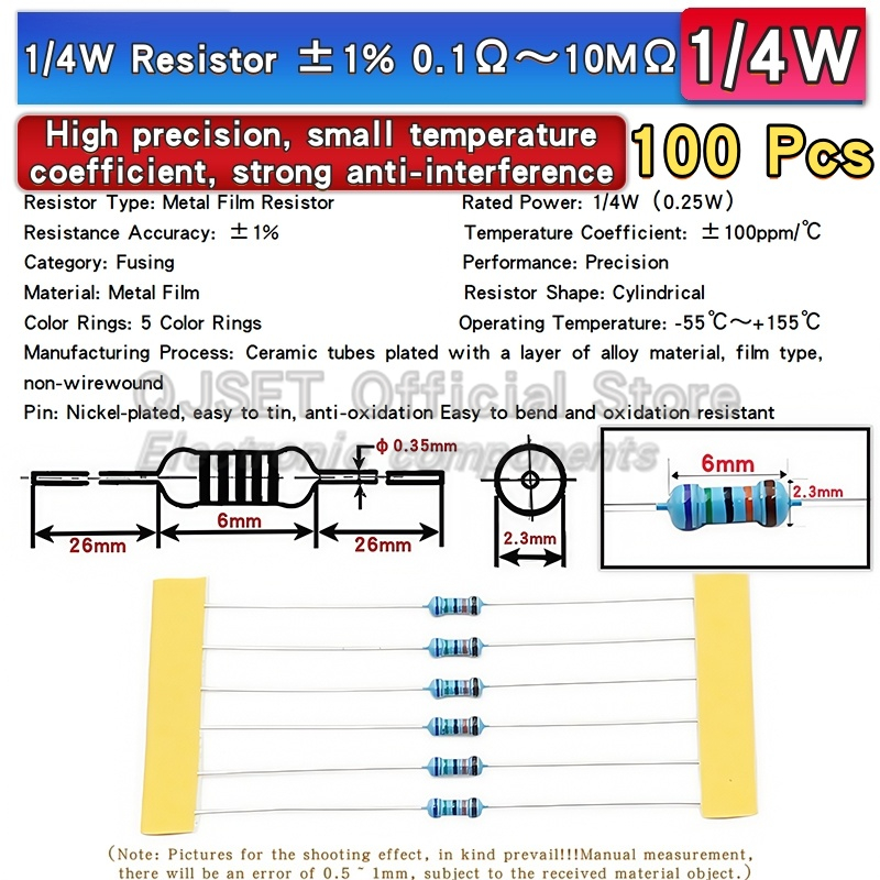 100pcs 1/4W Metal Film Resisto – Resistor Kit 1 4W recenzja i cena